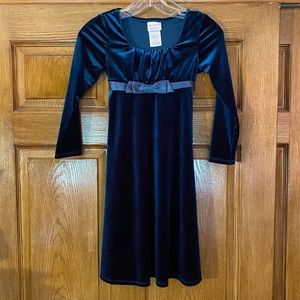girls velvet holiday dress with ruching and bows